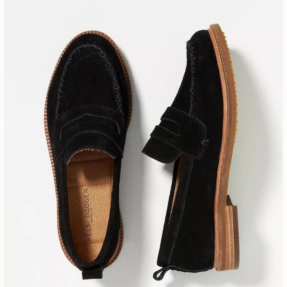 Anthropologie Kelsi Dagger Brooklyn Lens Black Suede Loafers US 11 New